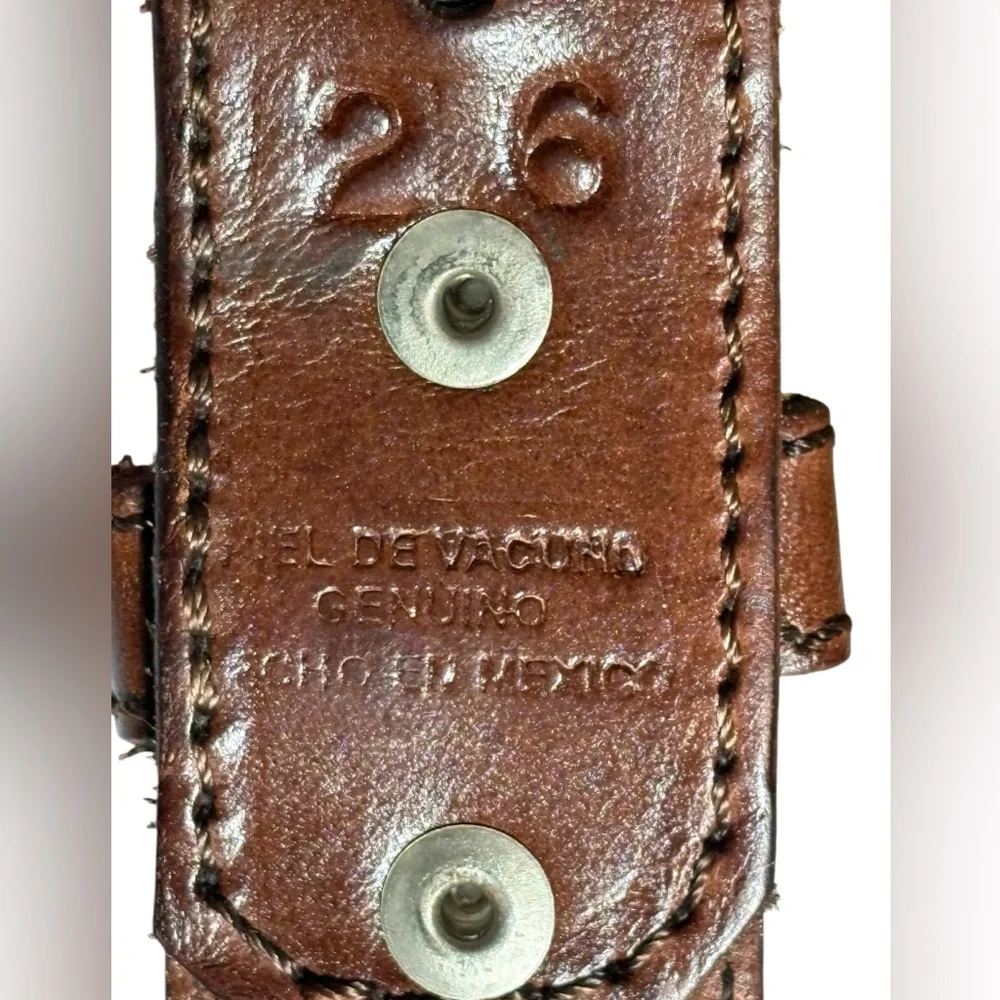 Brown Leather Western Belt with Silver Gold Conchos 26
